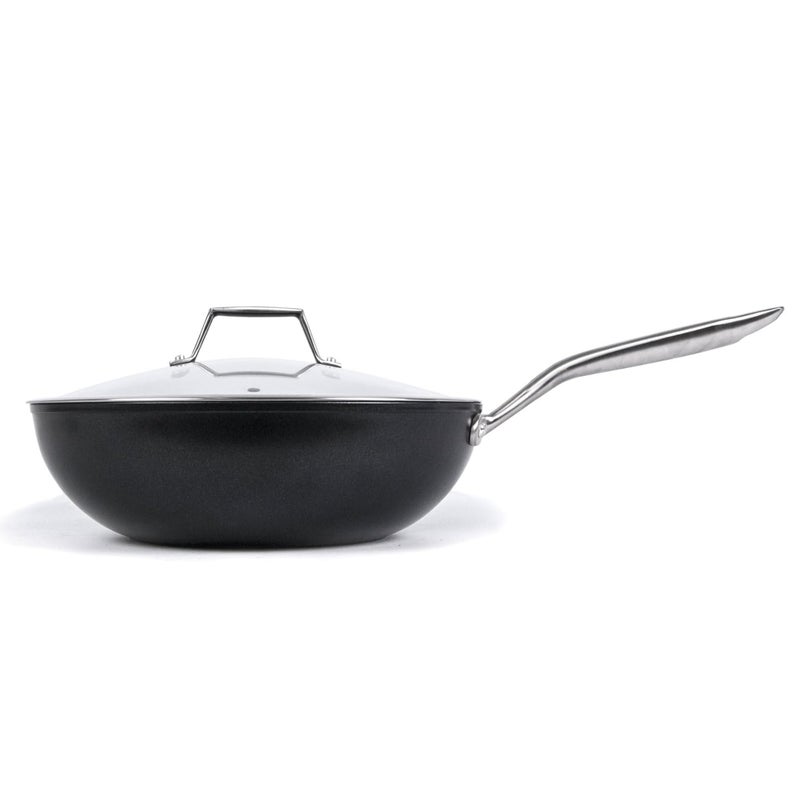 TECHEF - Onyx Collection, 12" Nonstick Flat Bottom Wok/Stir-Fry Pan with Glass Lid, PFOA Free, Dishwasher and Oven Safe, Made in Korea - Image 2